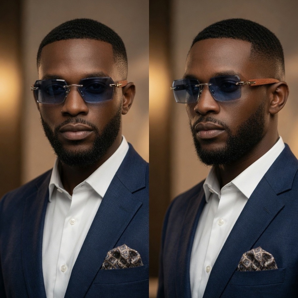 Sunglasses Men Rectangular Blue Lens Fashion Eyewear Outdoor Retro Vintage Gafas